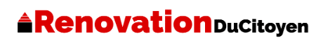 Logo Renovation DuCitoyen avec icône de maison rouge et noire, texte professionnel pour travaux de rénovation.